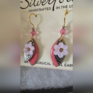 Silver Forest Pink and Gold Leaf Earrings